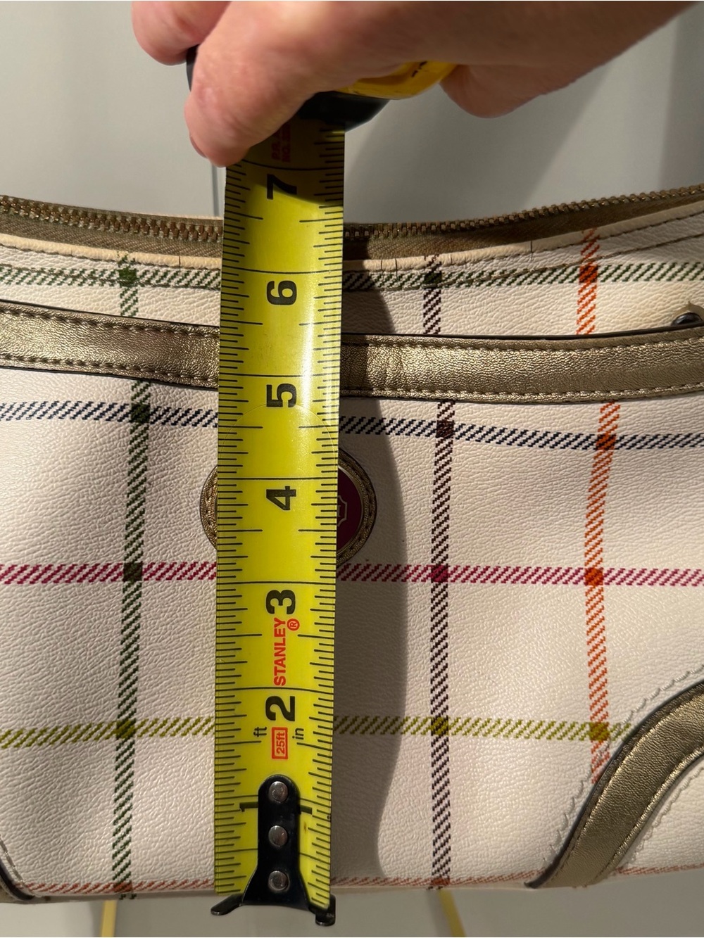 Coach Cream Plaid Shoulder Bag with Pink Logo Accent - Picture 10 of 11